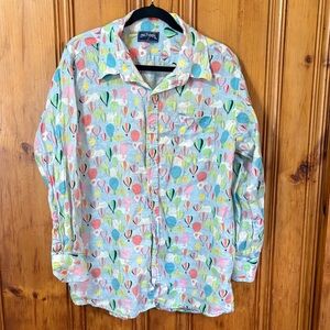 Michaels Multicolor Hot Air Balloon Print Shirt - 100% Linen - Button Up